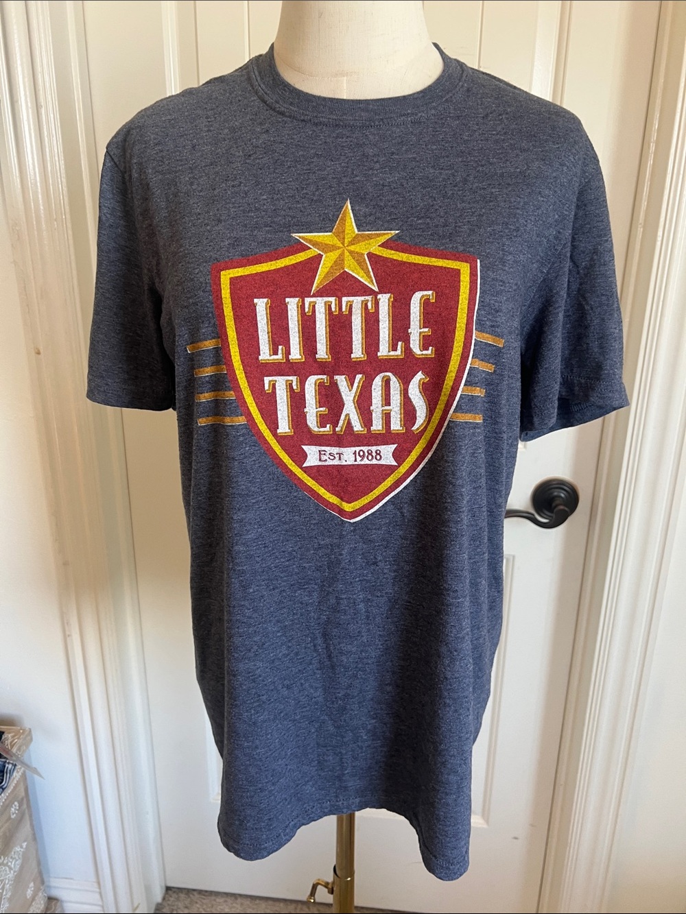 Gildan blu/gray women’s Tee with Red & Gold Little Texas Shield